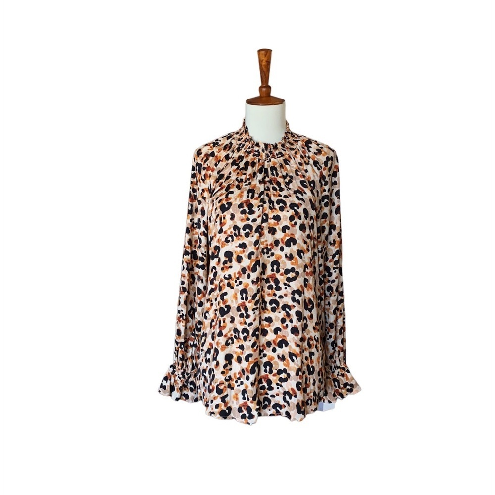Democracy Cheetah Print‎ Blouse Top Size Medium Black Tan New